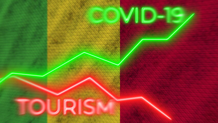 Mali Flag and COVID-19 Coronavirus Tourism Neon Titles – 3D Illustration
