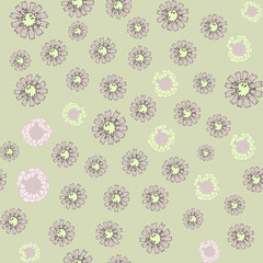 A repeating pattern. Seamless flower ornament. Doodle floral drawing. Handmade graphics. Bedding green and pink shades. For a wedding and Valentines day.Printing on wallpaper and packaging.
