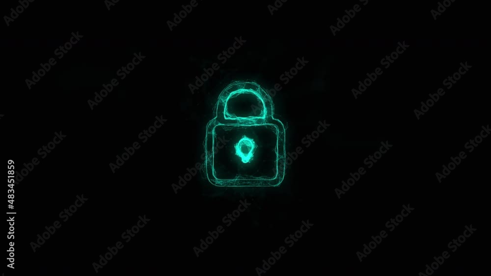 Poster Lock icon with plexus effect. Connected lines with dots. Lines plexus