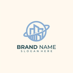 Building planet with line concept. city building abstract for logo inspiration with business card design