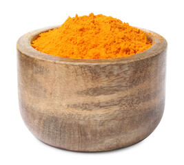 Aromatic saffron powder in bowl on white background