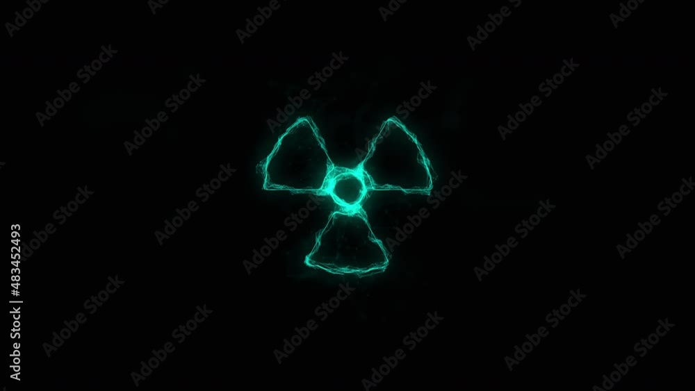 Poster Radioactive symbol icon with plexus effect. Connected lines with dots. Lines plexus