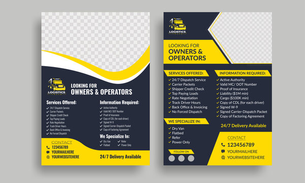 Trucking And Dispatching Logistics Flyer, Freight Broker Flyer, Truck Dispatcher Logistics Flyer Template, Transport Service Flyer Design Template, Owner Operators Independent Freight Flyer