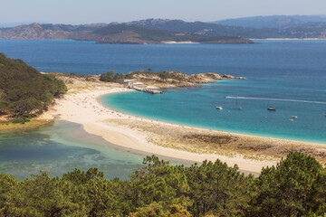 Fototapeta na wymiar Aerial View of Stunning Landscape in the Cies Islands Natural Park, Galicia, Spain