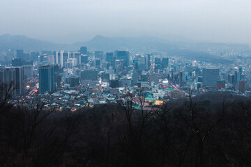 Cityscape Seoul seen from Namsan Mountain Park.