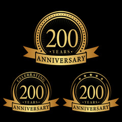 200 years anniversary logo collections. Set of 200th Anniversary logotype template. Vector and illustration.