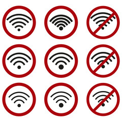 Wifi icon set.No wifi signal icon..Flat design vector illustration set.