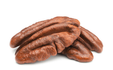 Ripe pecan isolated on white background.