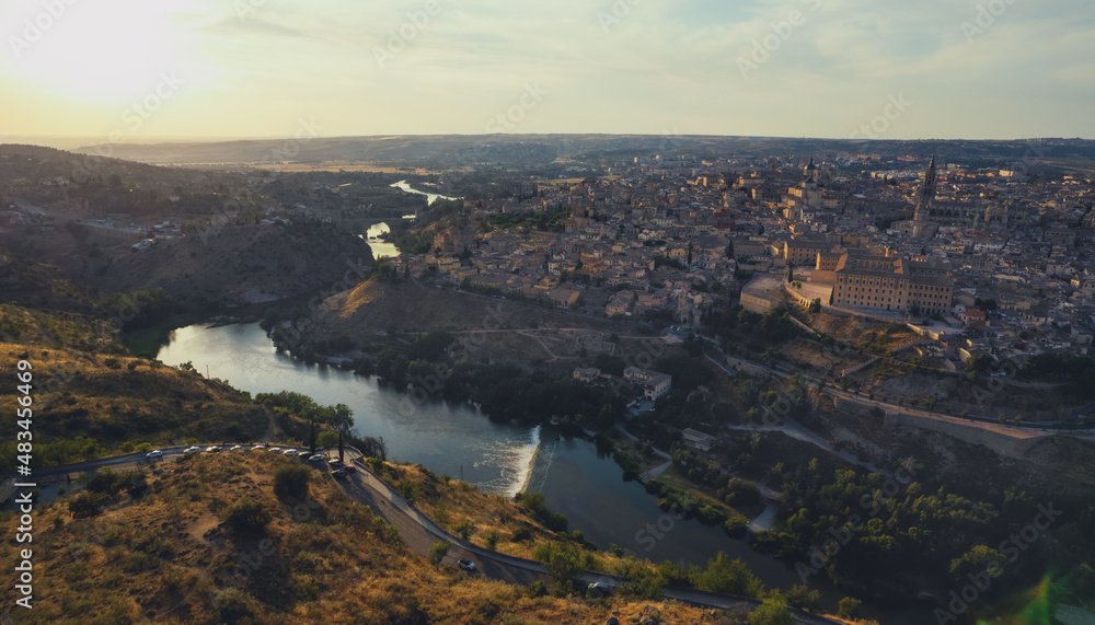 Sticker aerial view historical city of toledo. spain