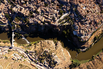 Aerial panoramic drone point of view historical city of Toledo. Spain - obrazy, fototapety, plakaty