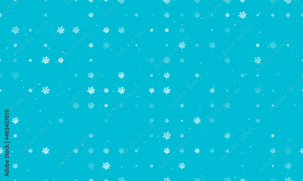 Poster seamless background pattern of evenly spaced white coral symbols of different sizes and opacity. vec