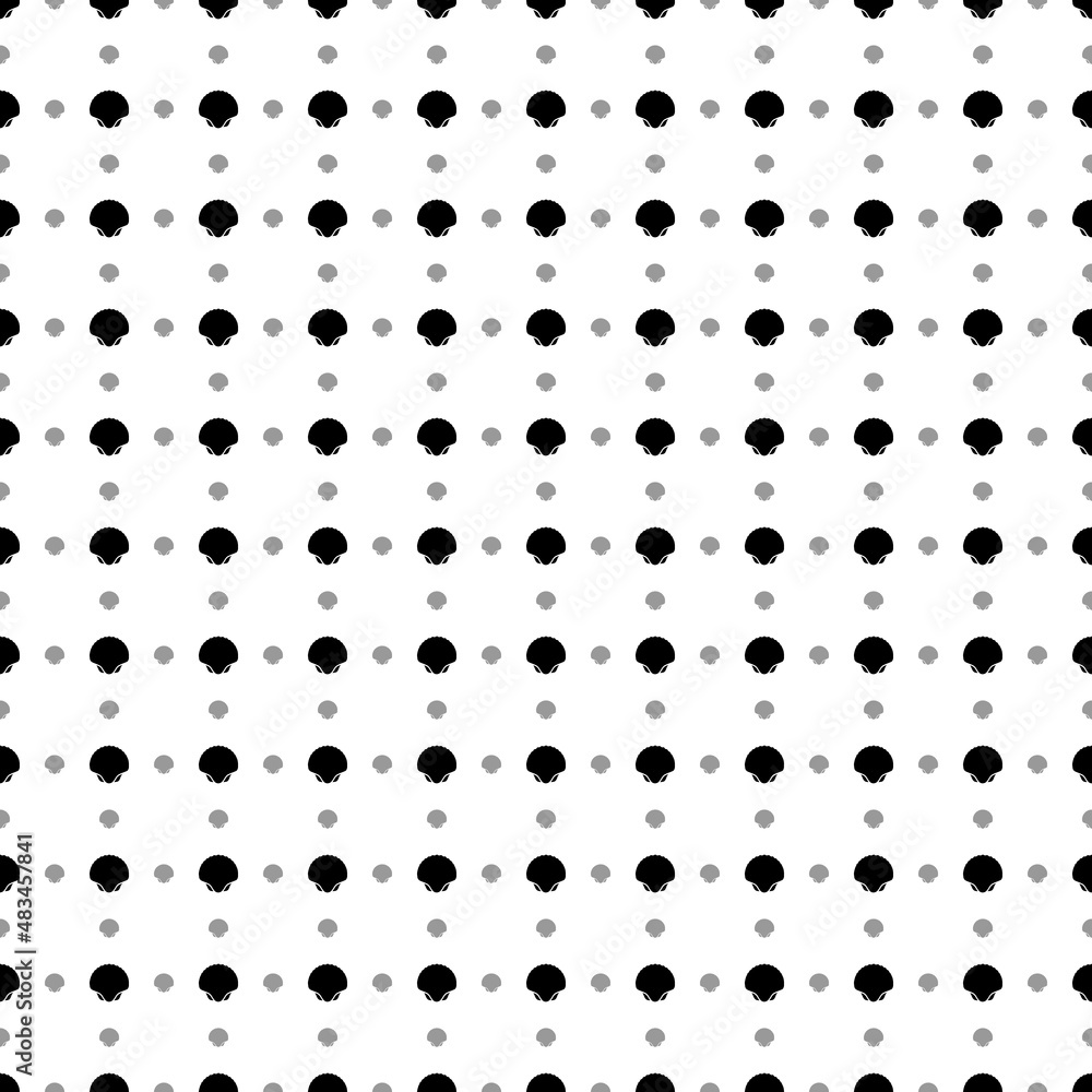 Poster square seamless background pattern from black sea shell symbols are different sizes and opacity. the