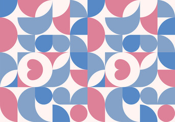 Valentine's Day pattern. Bauhaus vector pattern with hearts for packaging, banners, covers, backgrounds, poster art, textile design, decorative prints, invitation letters etc.