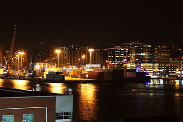 View looking across the harbor at the St. John's dockyard and downtown St. John's.