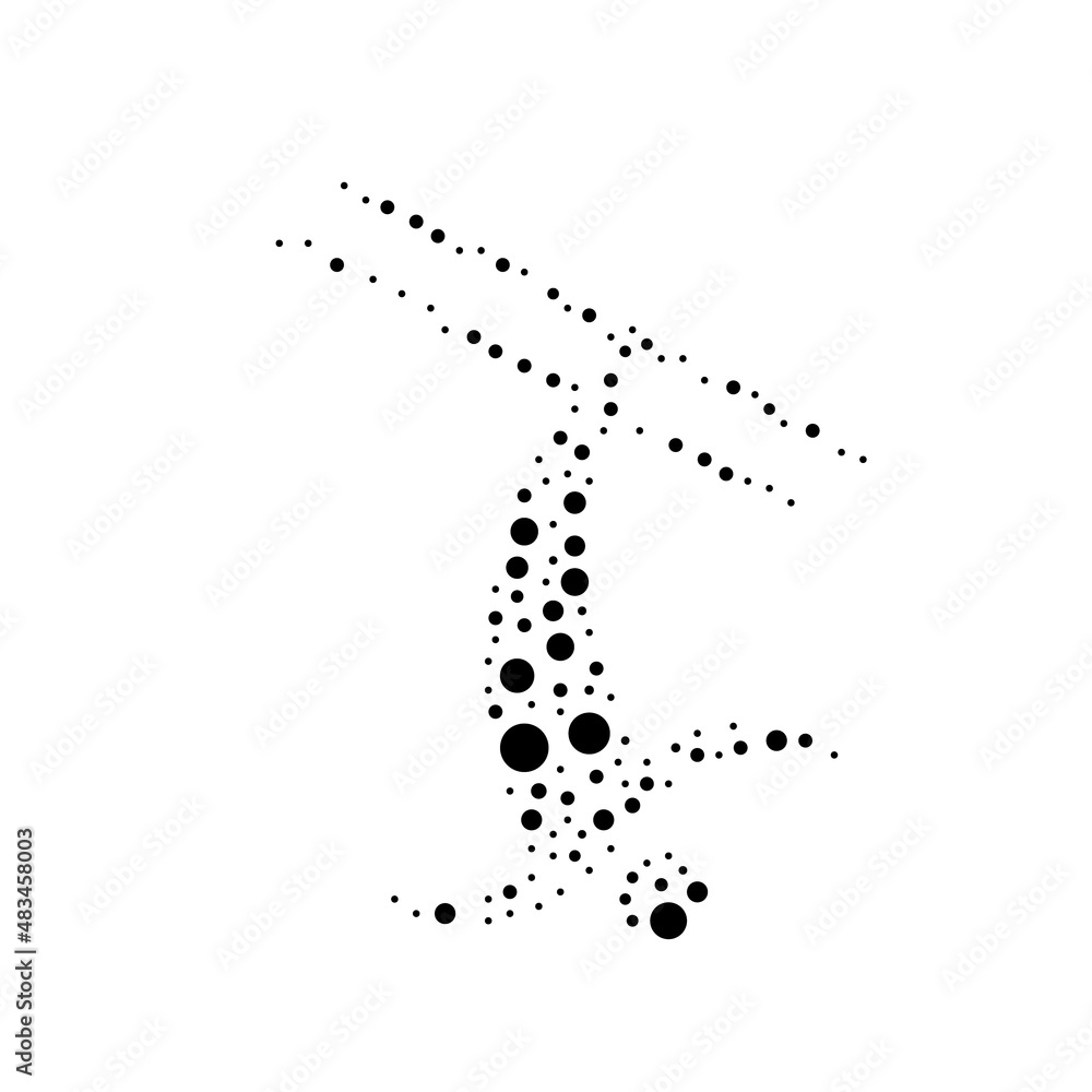 Poster a large freestyle skiing symbol in the center made in pointillism style. the center symbol is filled