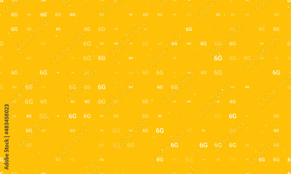 Poster seamless background pattern of evenly spaced white 6g symbols of different sizes and opacity. vector
