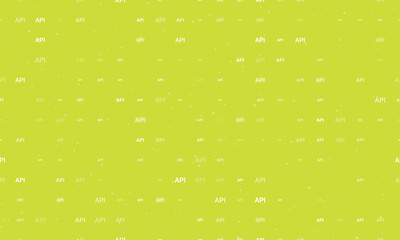 Seamless background pattern of evenly spaced white api symbols of different sizes and opacity. Vector illustration on lime background with stars