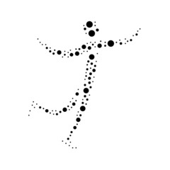 A large figure skating symbol in the center made in pointillism style. The center symbol is filled with black circles of various sizes. Vector illustration on white background