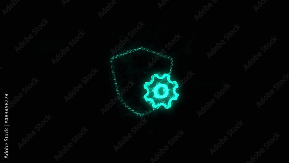 Aufkleber Shield with settings gear icon with plexus effect. Connected lines with dots. Lines plexus