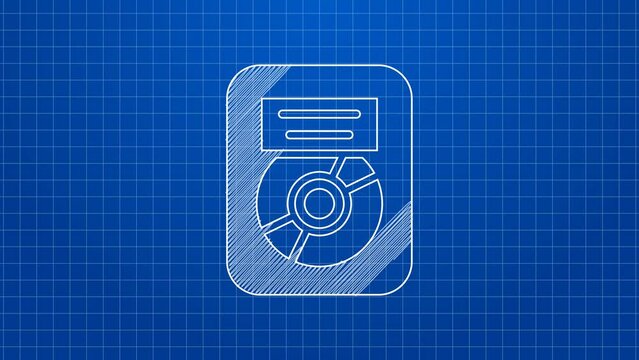 White line CD disk award in frame icon isolated on blue background. Modern ceremony. Best seller. Musical trophy. 4K Video motion graphic animation