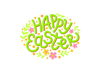 Lettering - Happy Easter. Holiday label calligraphy vector illustration.