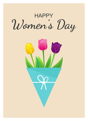 International Women's Day postcard. Happy Women's Day. Vector illustration.