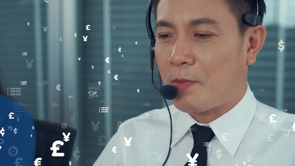 Customer support call center provide data in conceptual vision . Business and communication technology concept .