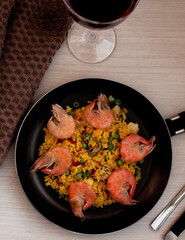 Spanish paella with seafood for dinner