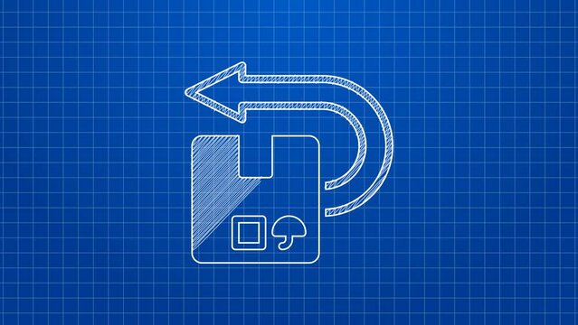 White line Return cardboard box icon isolated on blue background. Box, package, parcel sign. Delivery and packaging. 4K Video motion graphic animation