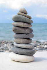 Sea pebble towers on seacoast