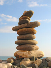 Sea pebble towers on seacoast