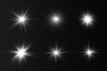 Fototapeta premium Glow bright light star, white sun rays, sunshine.