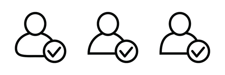 User profile sign web icon with check mark glyph. User authorized illustration design item. Straight style design icon. Account verified icon. Signed verified profile symbol. User accepted. - obrazy, fototapety, plakaty