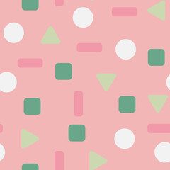 cute seamless pattern with abstract colorful geometric shapes on a pink background. childish cute abstract pattern for textile, fabric, wallpaper