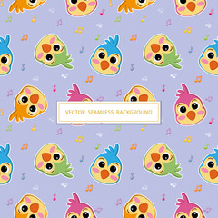 Seamless pattern with cute parrots. Vector illustration for postcard, banner, web, decor, design, arts, calendar, textile. Suitable for baby stuff