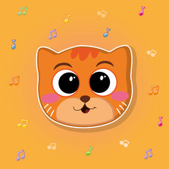 Kawaii stiker of a red cat. Flat colored funny icon. Vector illustration for postcard, banner, web, decor, design, arts, calendar, textile. Suitable for baby stuff