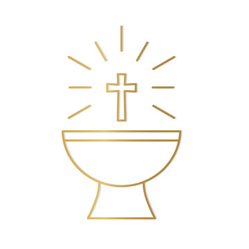 golden baptismal font icon- vector illustration