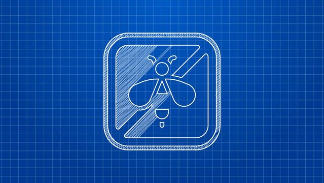 White line Stop bee icon isolated on blue background. Sweet natural food. Honeybee or apis with wings symbol. Flying insect. 4K Video motion graphic animation
