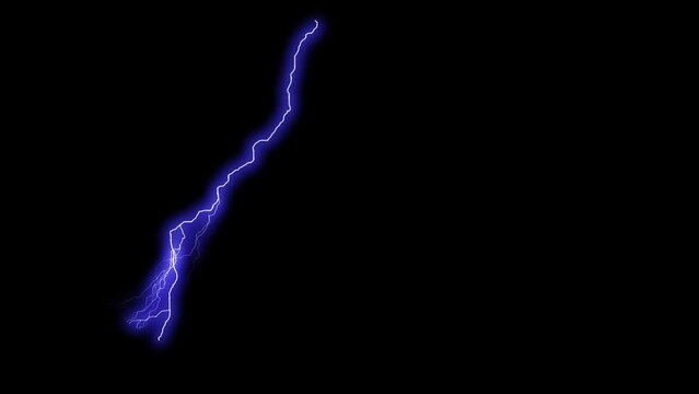 Lightning Strikes On black Screen Background 4K - Stunning Lightning In Storm and Clouds - 3D Seamless Loop 4K Animation. The sky storms with lightning and thunder.