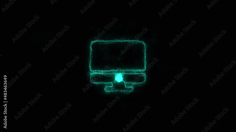 Poster Computer monitor icon with plexus effect. Connected lines with dots. Lines plexus