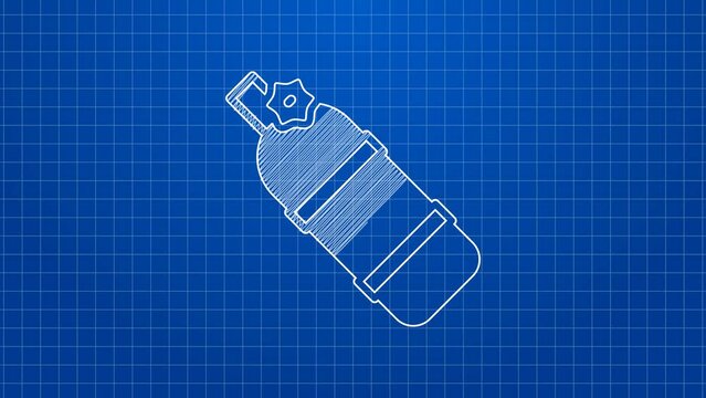 White line Aqualung icon isolated on blue background. Oxygen tank for diver. Diving equipment. Extreme sport. Diving underwater equipment. 4K Video motion graphic animation