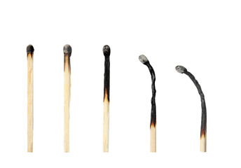 Set with burnt matches on white background