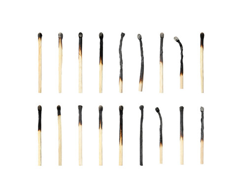 Set with burnt matches on white background
