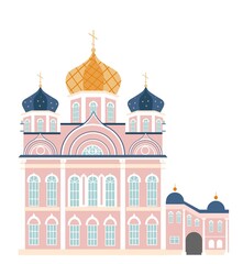 Isolate illustration of Orthodox Church. Russian Cathedral. Flat style. Vector illustration