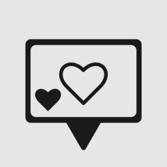 Black hearts message icon on a white background