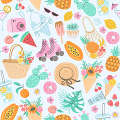 Vector summer colorful seamless pattern hand drawn