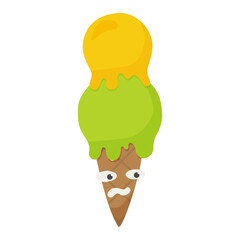 Bright ice cream with a funny face.