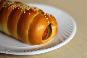sausage in the dough. baking as a quick snack