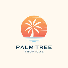 Palm tree tropical retro vintage logo design illustration Premium