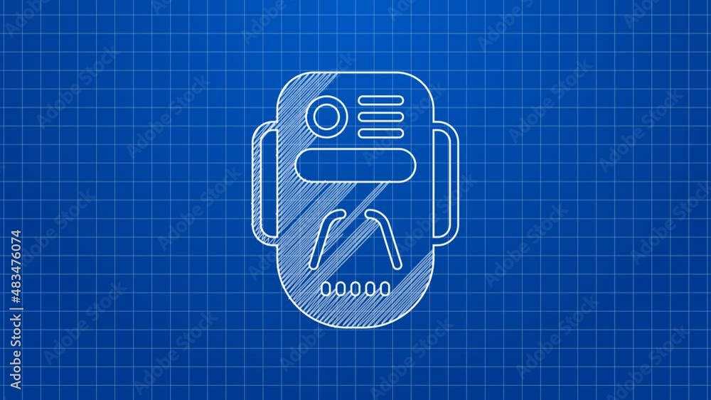 Poster White line Artificial intelligence robot icon isolated on blue background. Machine learning, cloud computing. 4K Video motion graphic animation